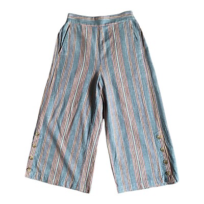 Madewell Huston Blue Pink Yellow Stripe Pull-On Crop Pants Linen