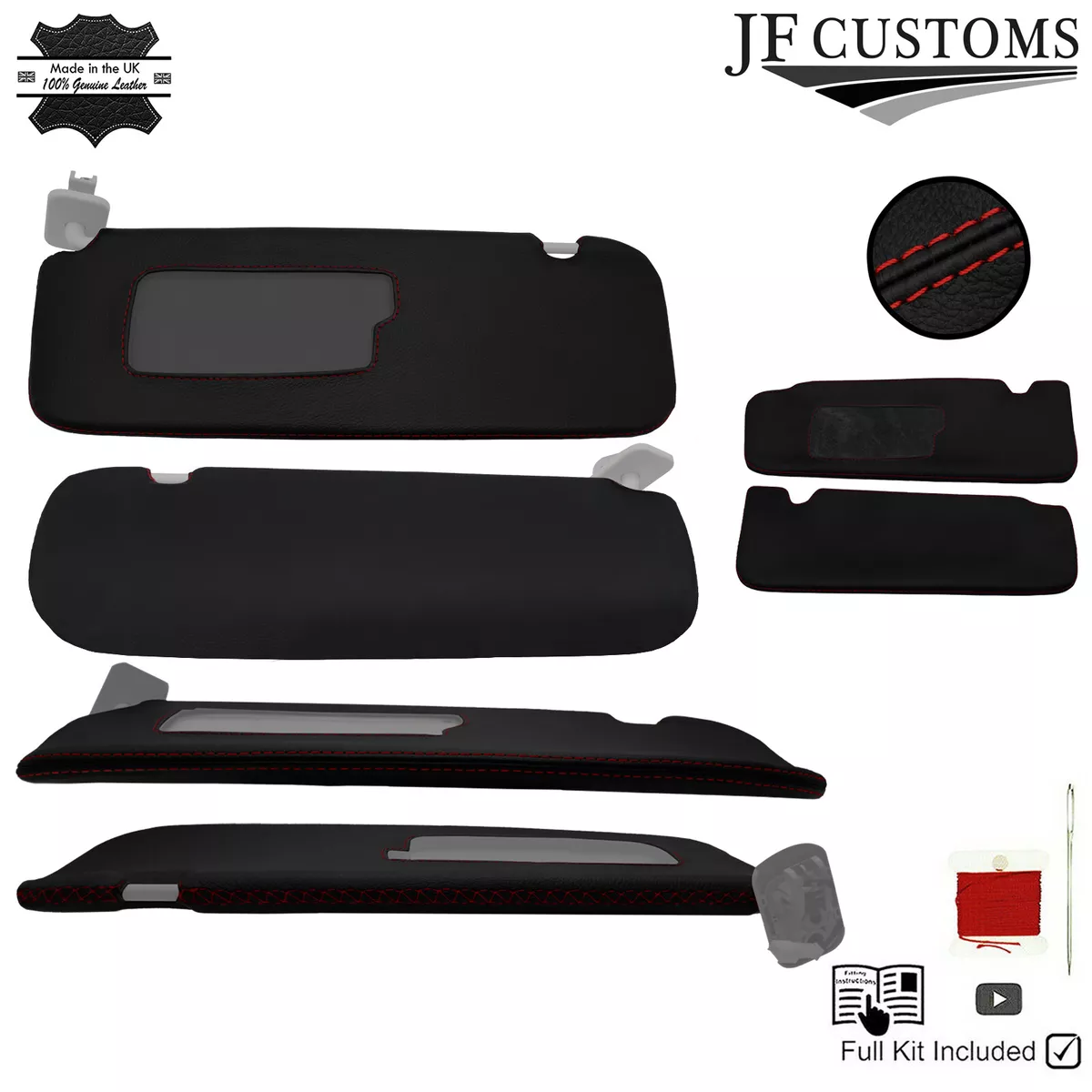 DARK RED CROSS STITCH LEATHER 2X SUN VISOR COVERS FOR TESLA MODEL