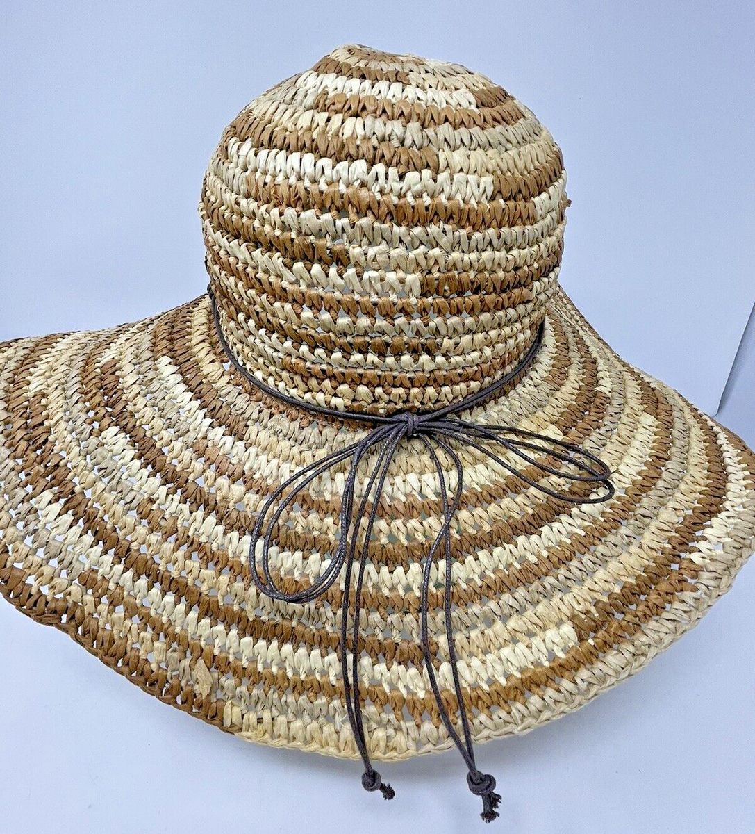 HBY Miami Hat Womens Tan & Brown Sun Floppy Wide Brim One  display picture 1