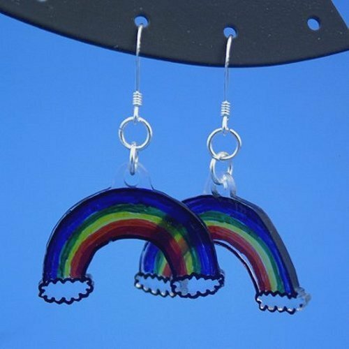 E420A Sterling Silver Unique Rainbow Dangling Earrings Feather Light Solid 925 - Picture 1 of 2