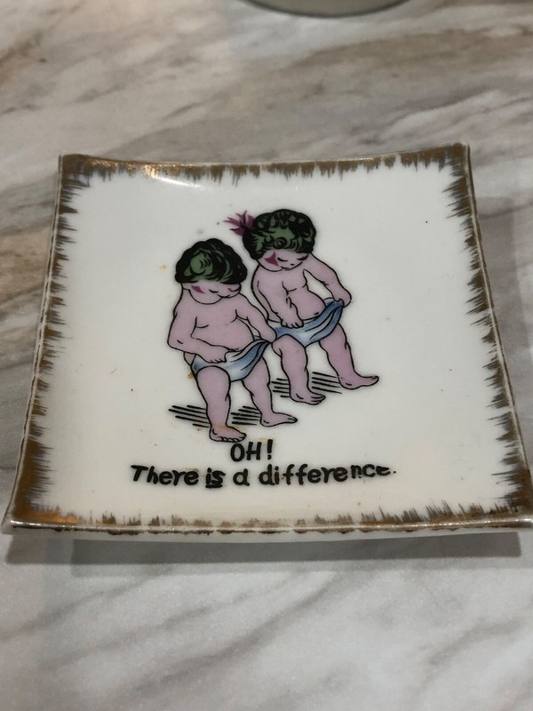 Vintage Small Dish with Children Noticing They Are Different from Dad’s Estate