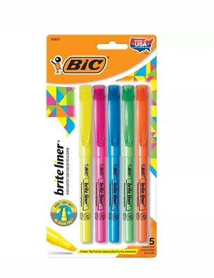 BIC Brite Liner Highlighter, Assorted, 5-Pack