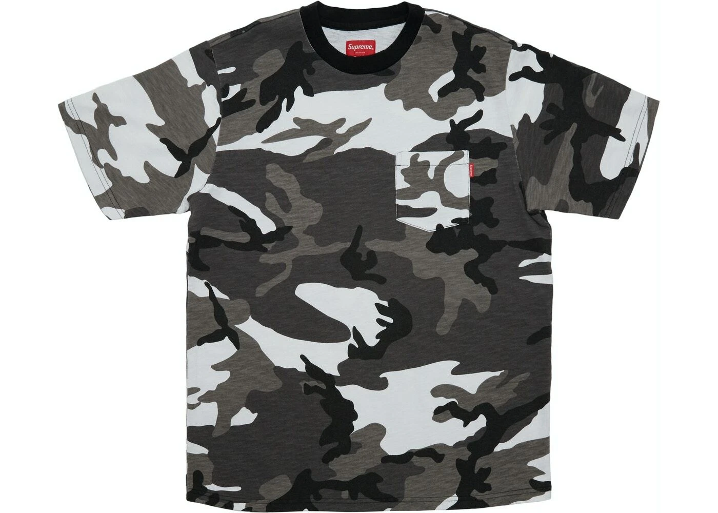 tee shirt de poche supreme ss FW18 camouflage neige noir stock mort moyen