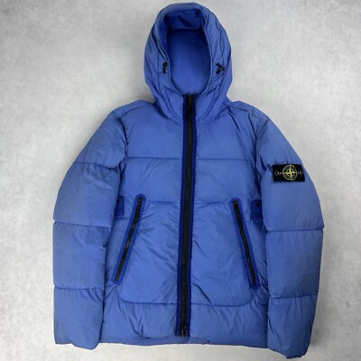 Stone Island Crinkle Reps Daunen gefütterte Jacke blau Mantel Small 3367