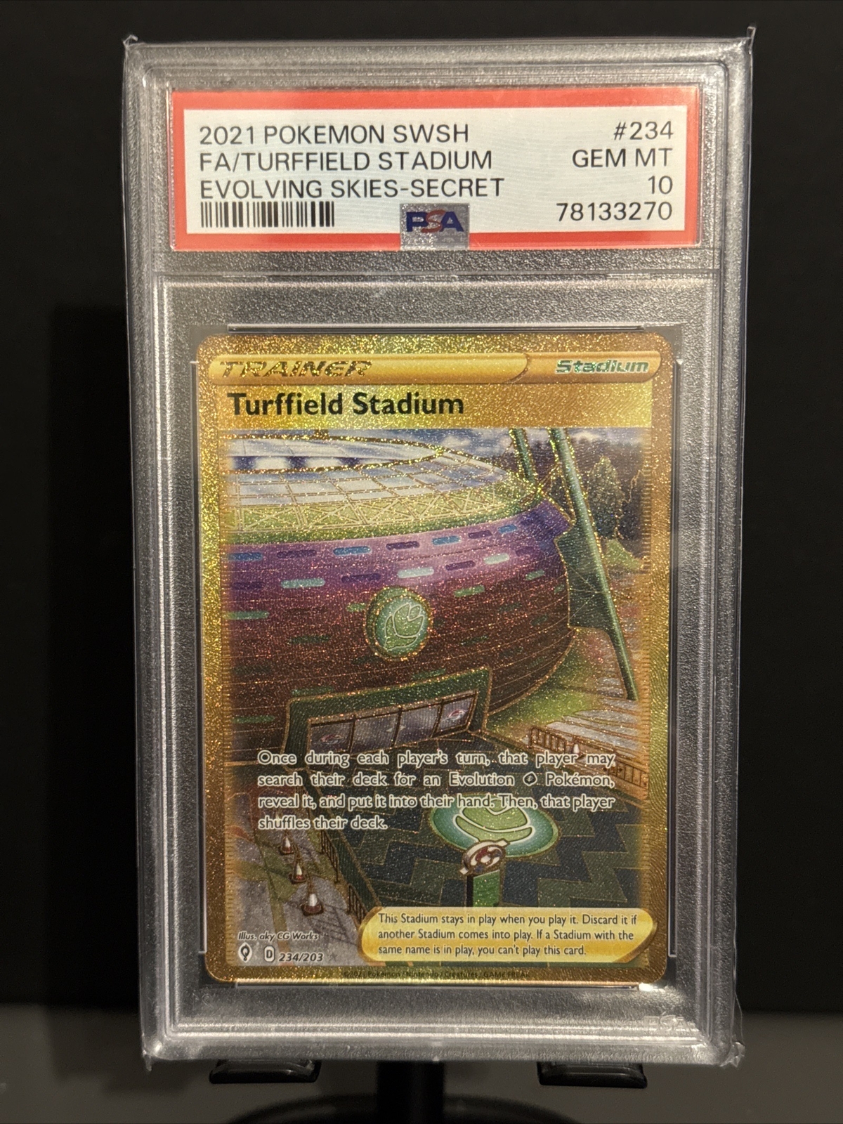 Pokemon Card Turffield Stadium 234/203 Evolving Skies Gold Rare Graded Psa 10