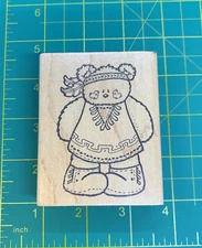 VTG 1994 DARCIE HUNTER COUNTRY FOLK INDIAN BEAR K0533 WOOD RUBBER STAMP