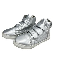 bebe Kids Girls High Top Strap Sneakers Shoes Heart Embellishment Sz 4 Silver