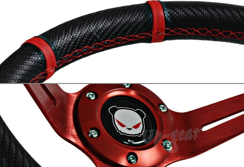 Volante 350MM Deep Dish Drift Style Puntada Roja Carbono PVC Cuero 6 Agujeros Foto 2 de 3