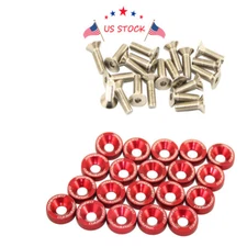 NEW 20PC JDMSPEED CNC BILLET ALUMINUM FENDER WASHER ENGINE BAY DRESS UP KIT RED