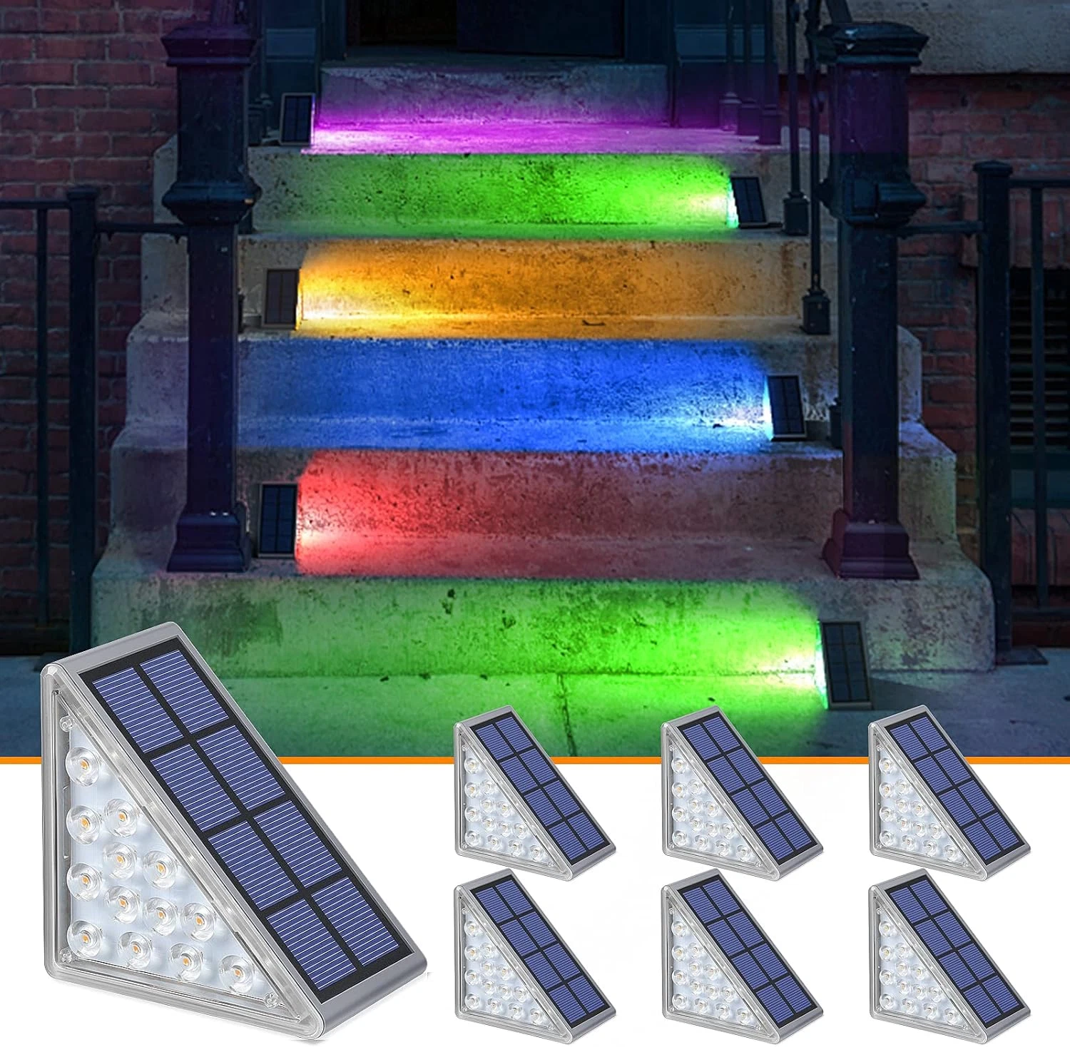 Luces solares para exteriores, paquete de 6 RGB que cambian de color sólido