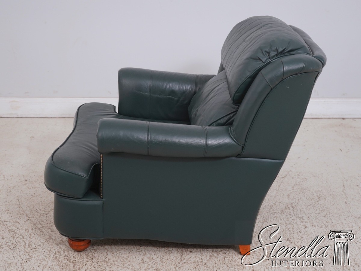 F63645EC: SAM MOORE Hunter Green Leather Chair Ottoman