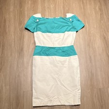 Valentino Boutique Sheath Dress Emerald and Beige Colorblock Boat Neck Sz 14