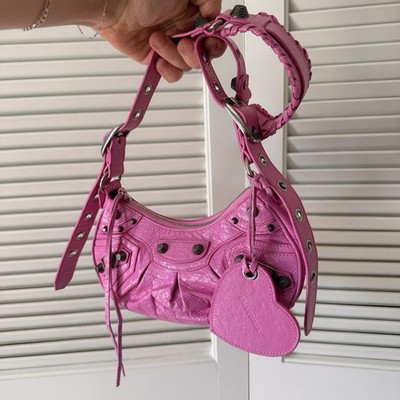 Balenciaga Le Cagole XS Shoulder Bag Pink Arena Leather w Heart