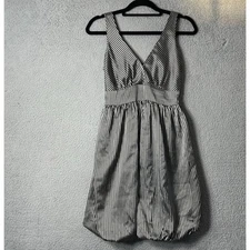 Every 1 Dress Womens XS Black Silver Striped Sleeveless V Neck Bubble Mini Dress