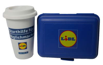 *RARITÄT von LIDL*  2 tlg. FRÜHSTÜCKS-SET - BROTDOSE & KERAMIKBECHER + DECKEL