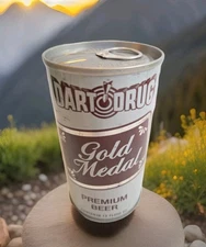 VTG 1970's Dart Drug Gold Medal Premium Beer Can S.S. Tab-Top Intact Bottom Hole