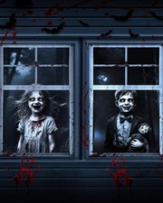 2pcs Halloween Window Cover Decor, Scary Ghost Curtain