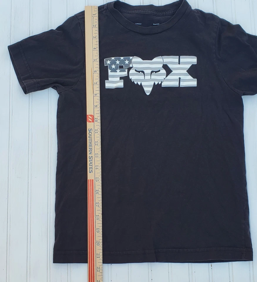 Fox Racing Shirt Youth Boys Medium Black Fox Logo USA Flag Gray And White - Image 3 of 4
