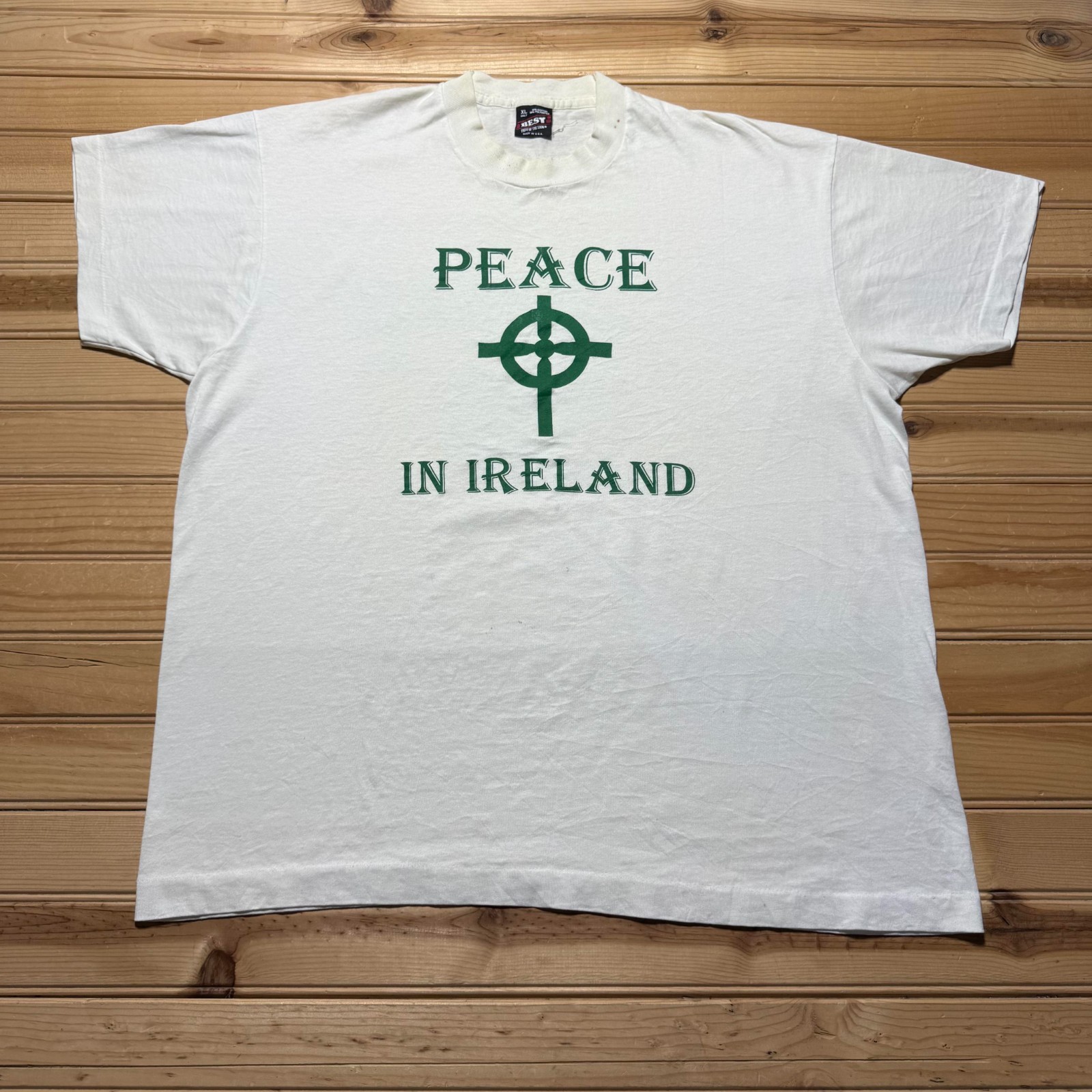 Vintage 90s Peace In Ireland Celtic Cross Irish Political Graphic T-Shirt USA XL