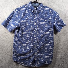 Mens Chaps Button Up Blue Short Sleeve Shirt M Ocean Theme