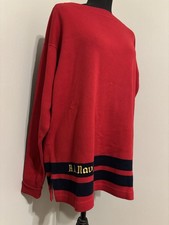 Vintage Ralph Lauren Red Cotton Boatneck Sweater Nautical Navy Anchor Size Large