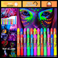 Glow in the Dark Face Body Paint Kit - 24 Neon UV Black Light Sticks for Hallo