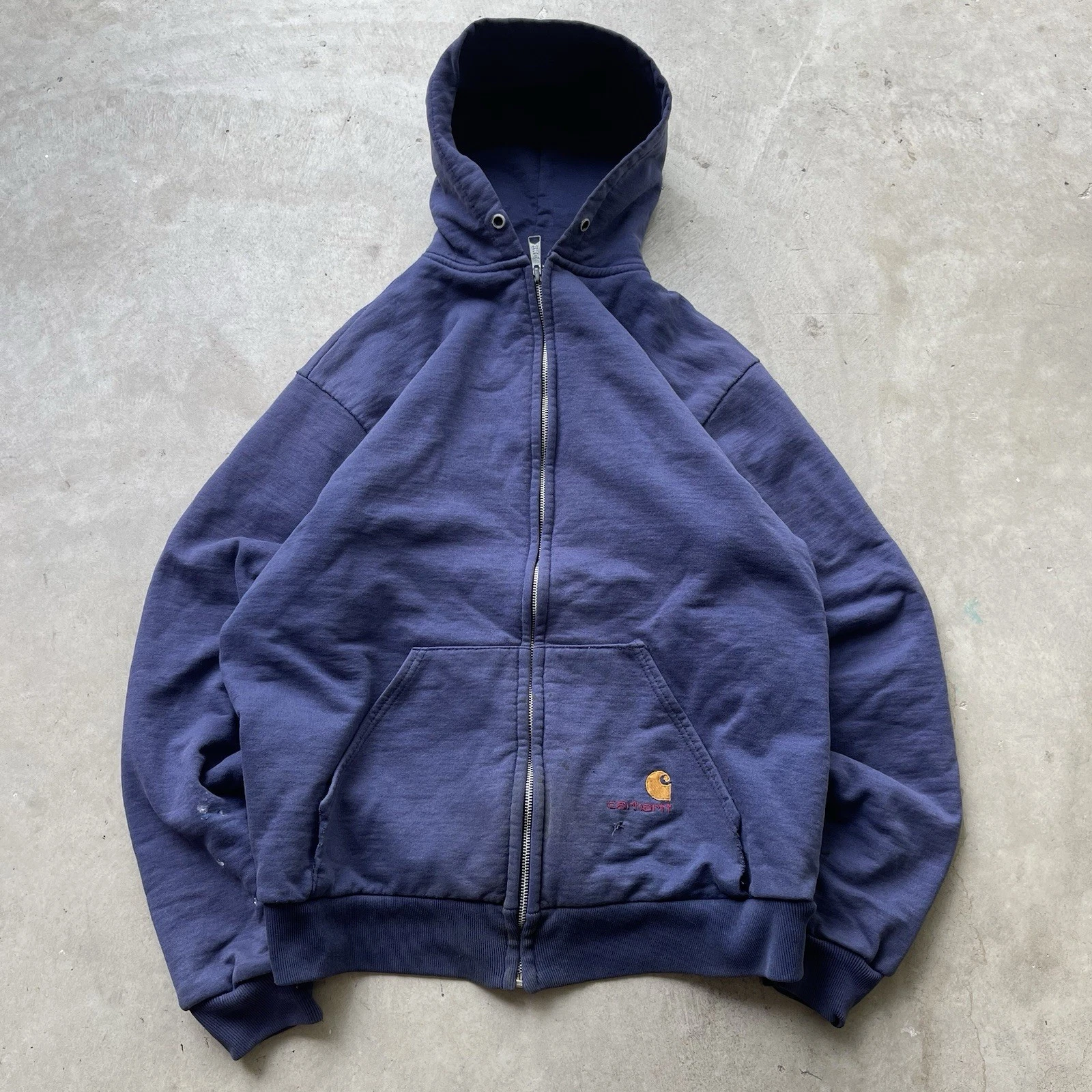 Carhartt Hoodie Blue NVY Thermal Waffle Lined Sun Fade Vintage Zip Up Jacket
Opens in a new window o