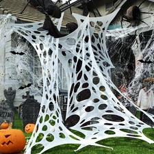 680 Sqft Cuttable Stretchy Spider Web Halloween Decoration, White Giant Outdoor 