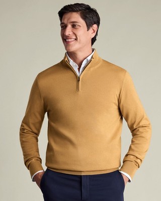 Charles Tyrwhitt Men's Pure Merino Quarter Zip Sweater - No Import Fees