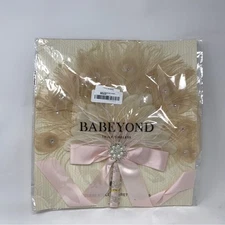 BABEYOND 1920s Vintage Rhinestone/Pearl Feather Fan, OS - Cream/Pink