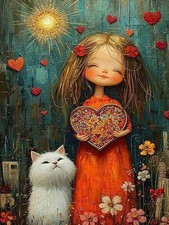 5D Diamond Painting Kits for Adults, Woman and Cat Diamond Art for Beginners,