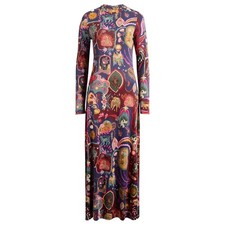 Farm Rio Artsy Surreal Land Multicolor Button Long Sleeve Viscose Maxi Dress