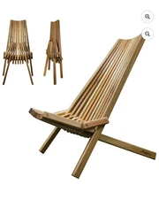 Melino Wooden Folding Outdoor Lounge Chair Low Profile Acacia Wood Sandstone New