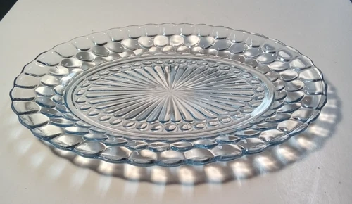 Anchor Hocking Blue Bubble Depression Glass 12" Oval Serving Platter