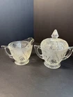 Jeannette Iris & Herringbone Sugar Creamer Set Clear Depression Glass w/lid