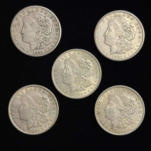 5 Lot - 1921 Morgan Dollars - EF/AU Condition - 90% Silver 1 Dollar Pieces
