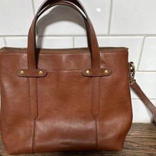 Fossil Brown Pebbled Zip Satchel Top Handle Crossbody, Detachable Strap, Pockets