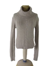 Vtg Talbots Womens S Taupe Beige Angora Silk Lambswool Cable Cowl Neck Sweater