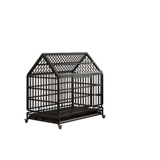 48 Inch Heavy Duty Pet Crate Folding Metal Big Dog Cage w/ Wheels Removable Tray