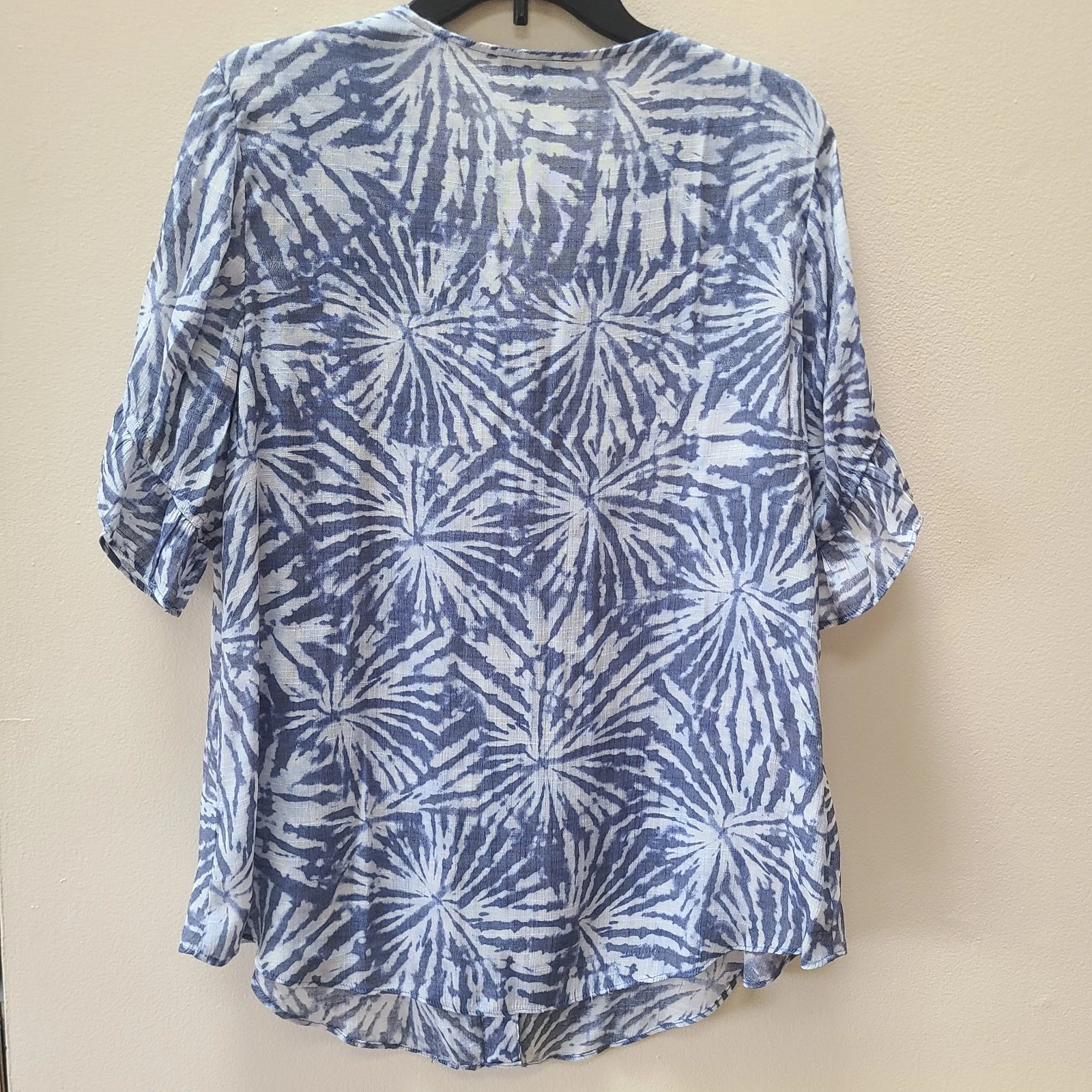 Top tunica Alyx donna L scollo a V con bottoni e volant manica corta blu trasparente