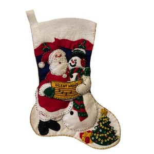 Vintage Bucilla Handmade Felt Stocking Santa Snowman Silent Night 15” Completed