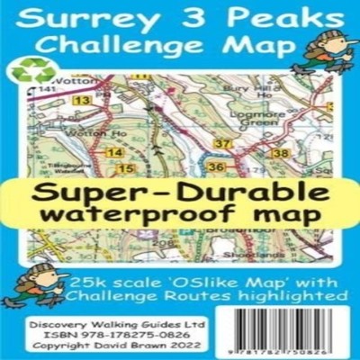 Surrey 3 Peaks Challenge Map and Guide David Brawn Sheet map Disc