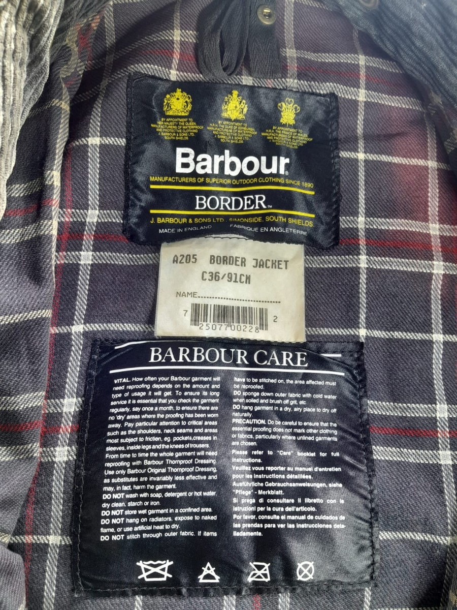Vintage Early 1990s Barbour Border A205 Waxed Jacket Size C36/91CM