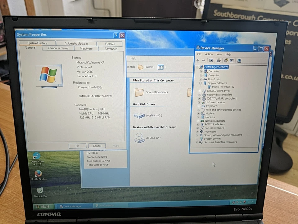 Compaq Evo N600C Windows XP Laptop Intel Pentium III 1 GHZ 512 MB RAM 20 GB - Image 3 of 4