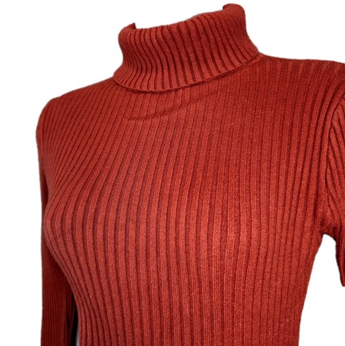 LOVE TREE Rollkragen Crop Pullover klein rostrot dehnbar Rippstrick körperbetont - Bild 2 von 14