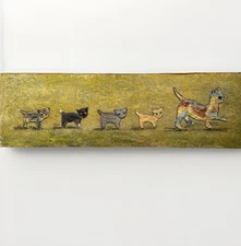 VTG Atomic Mom Cat & Kittens Original Folk Art on Board Mixed Media Kitsch 1950s