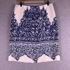 J.Crew No. 2 Pencil Skirt Women 10 White Blue Porcelain Paisley Textured Classic