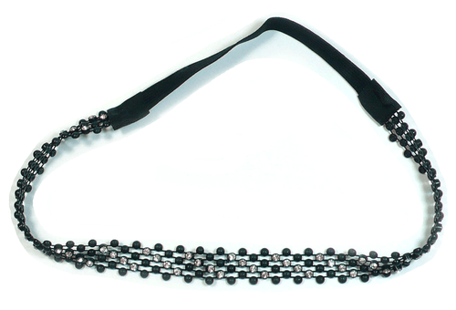 TB Sparkly Rhinestone Black Tone Elastic Stretch Women Girls Hair Headbands  - Picture 1 of 4