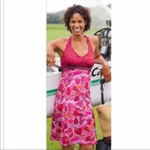 Athleta Pack Everywhere Halter Dress 8 Pink Red Floral Paisley Lightweight Sport