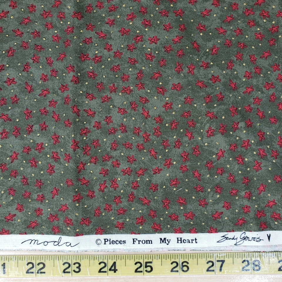 Moda Pieces From My Heart Fabric Green Red Stars Sandy Gervais 1 Yard + 25" x 42 - Image 2 of 4